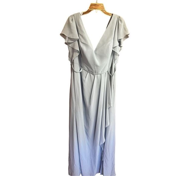 Celebrate By David’s Bridal Maxi Dress  Flutter Sleeve-Low V  Sz 18 Gray NWT - Picture 1 of 7